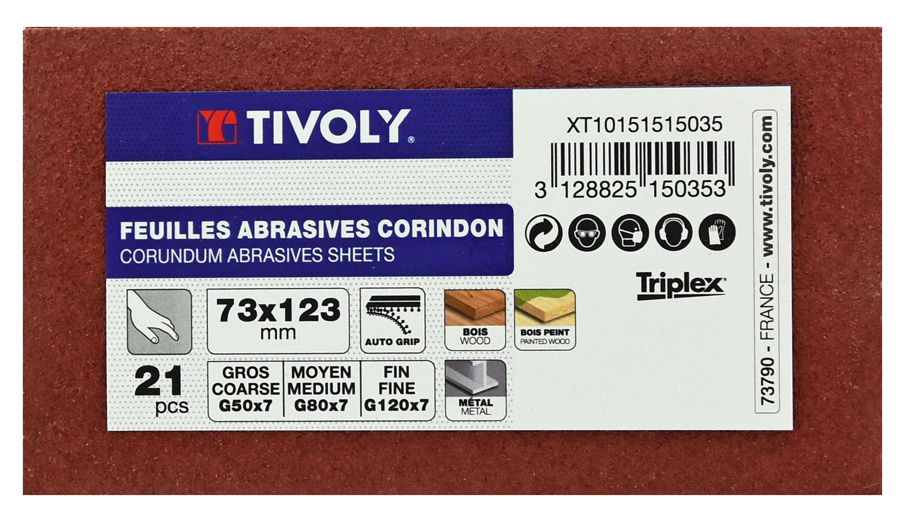 21 feuilles abrasives corindon 73 x123mm TIVOLY - XT10151515035