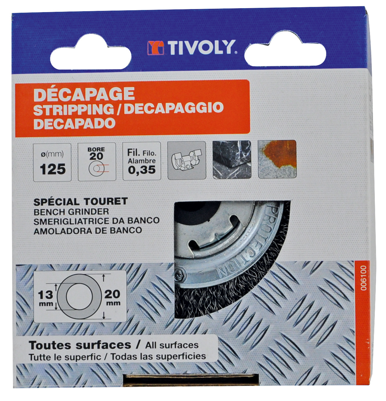 Brosse de TOURET -Fil acier ondulé -Décapage du métal / Ø: 125x20 / 0.35 TIVOLY - XT20254006100