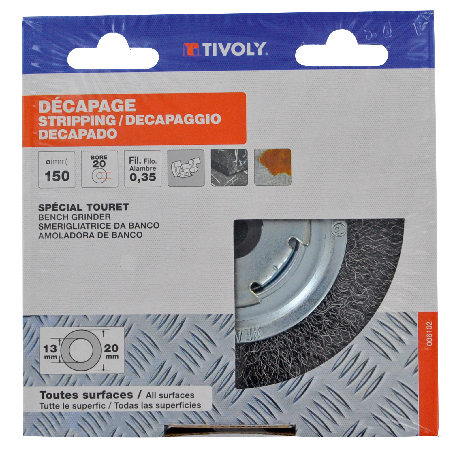 Brosse de TOURET -Fil acier ondulé -Décapage du métal / Ø: 150x15 / 0.35 TIVOLY - XT20254006102