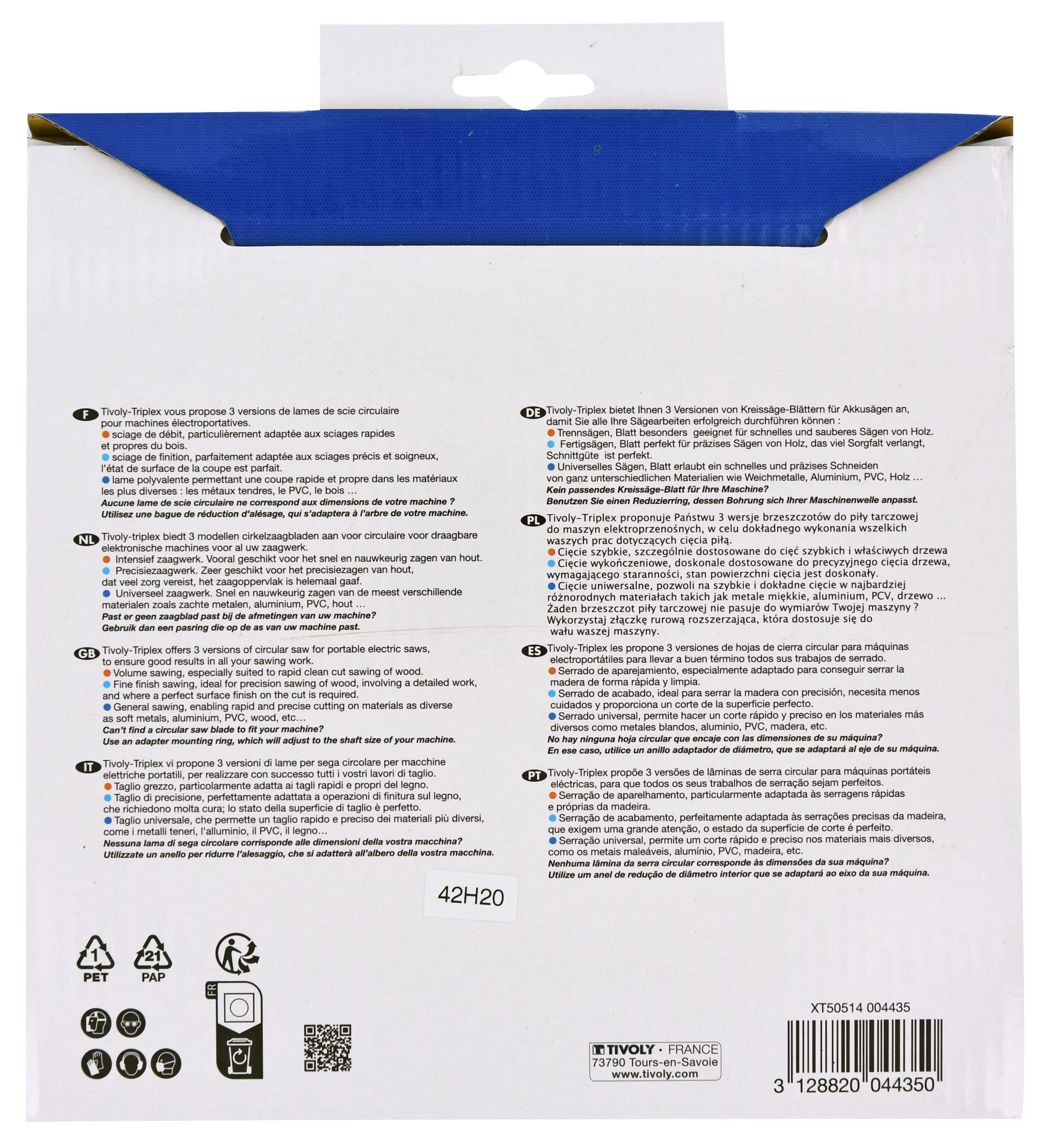 Lame de scie circulaire -Débit - Pour Bois et plâtre -Pour scie portative Ø: 184 x Ø2: 16 x Z: 24 TIVOLY - XT50514004175