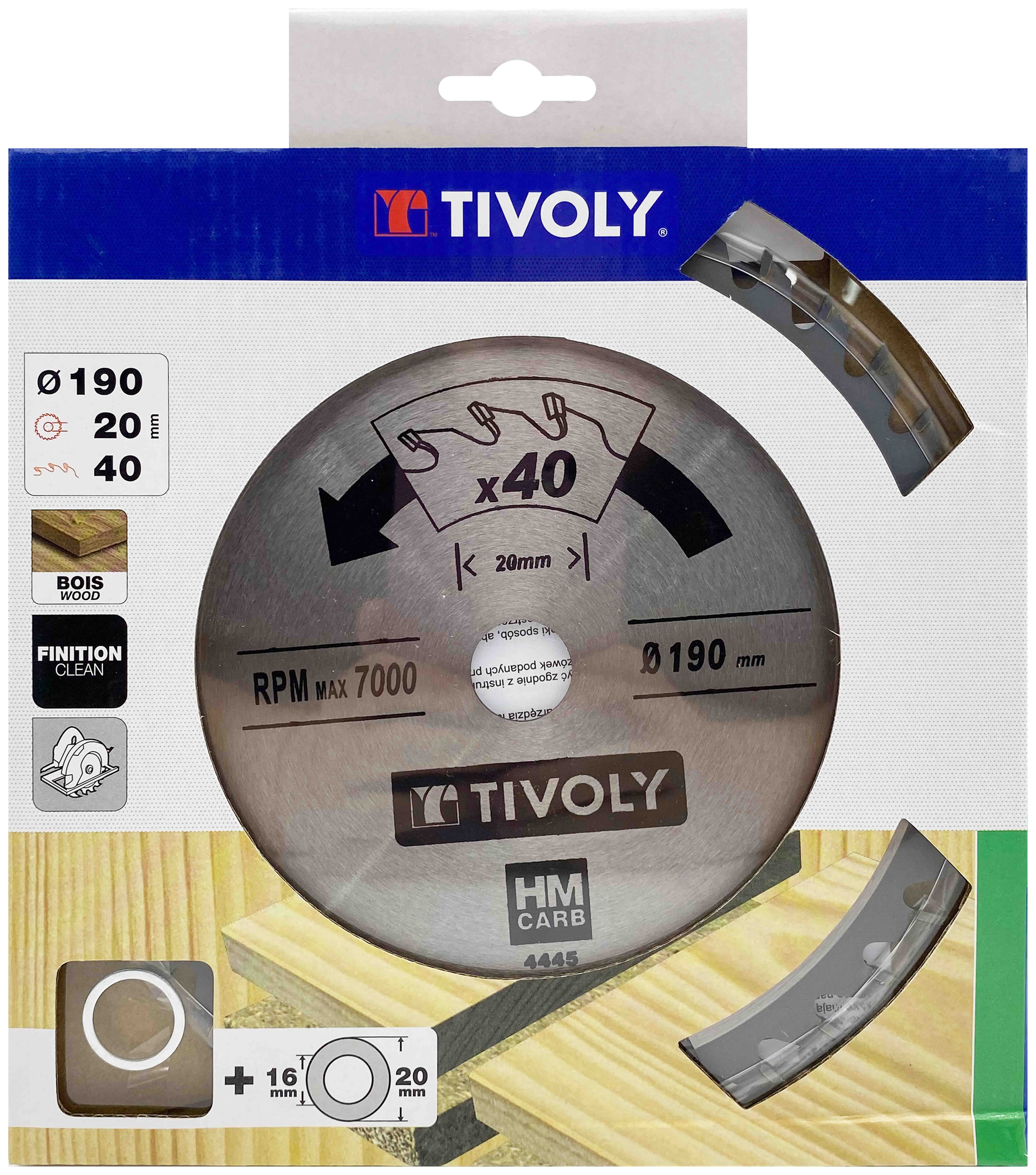 Lame de scie circulaire -Finition - Pour Bois dur, stratifié, parquet -Pour scie portative Ø: 190 x Ø2: 20 x Z: 40 TIVOLY - XT50514004445