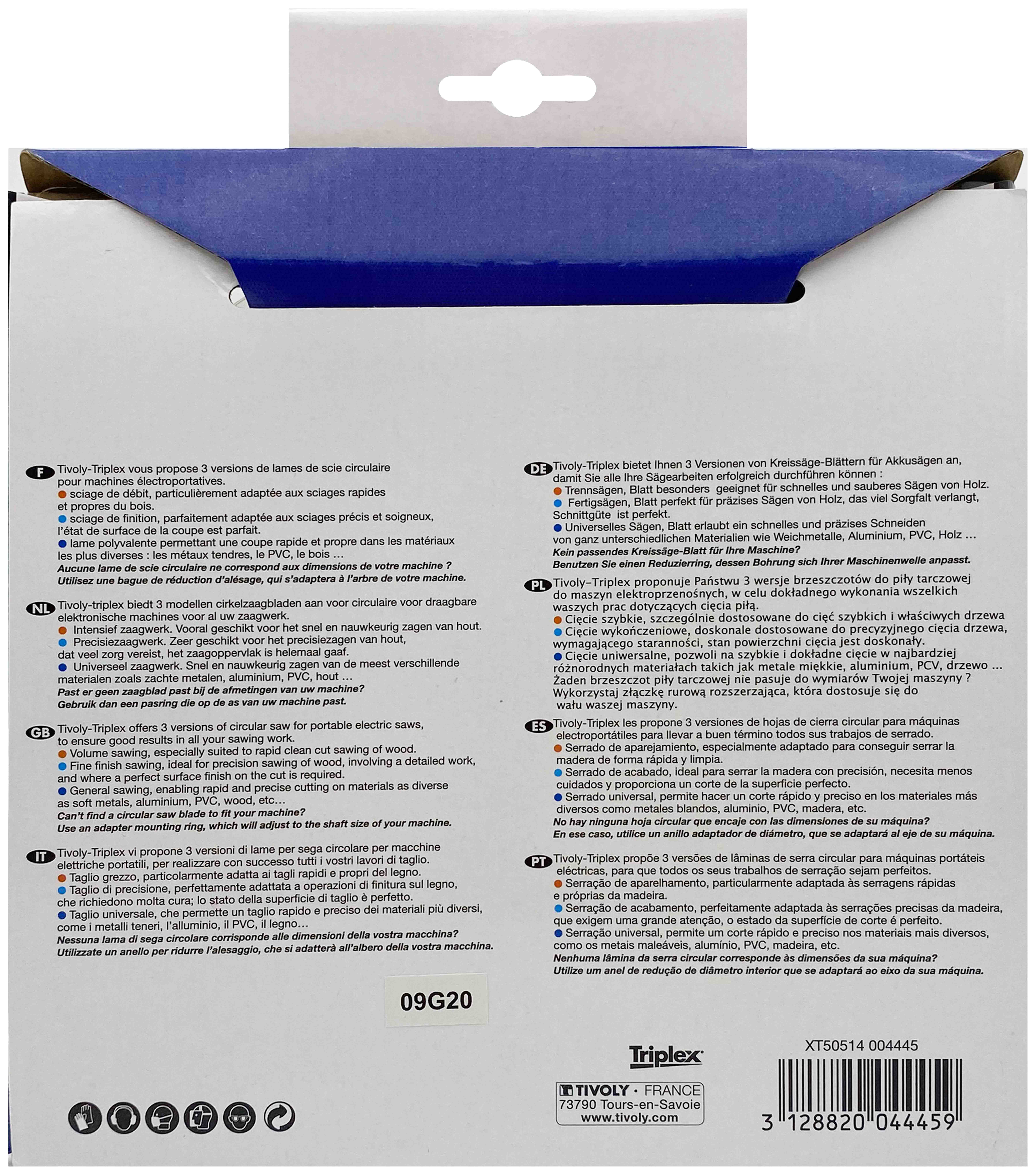 Lame de scie circulaire -Finition - Pour Bois dur, stratifié, parquet -Pour scie portative Ø: 190 x Ø2: 20 x Z: 40 TIVOLY - XT50514004445