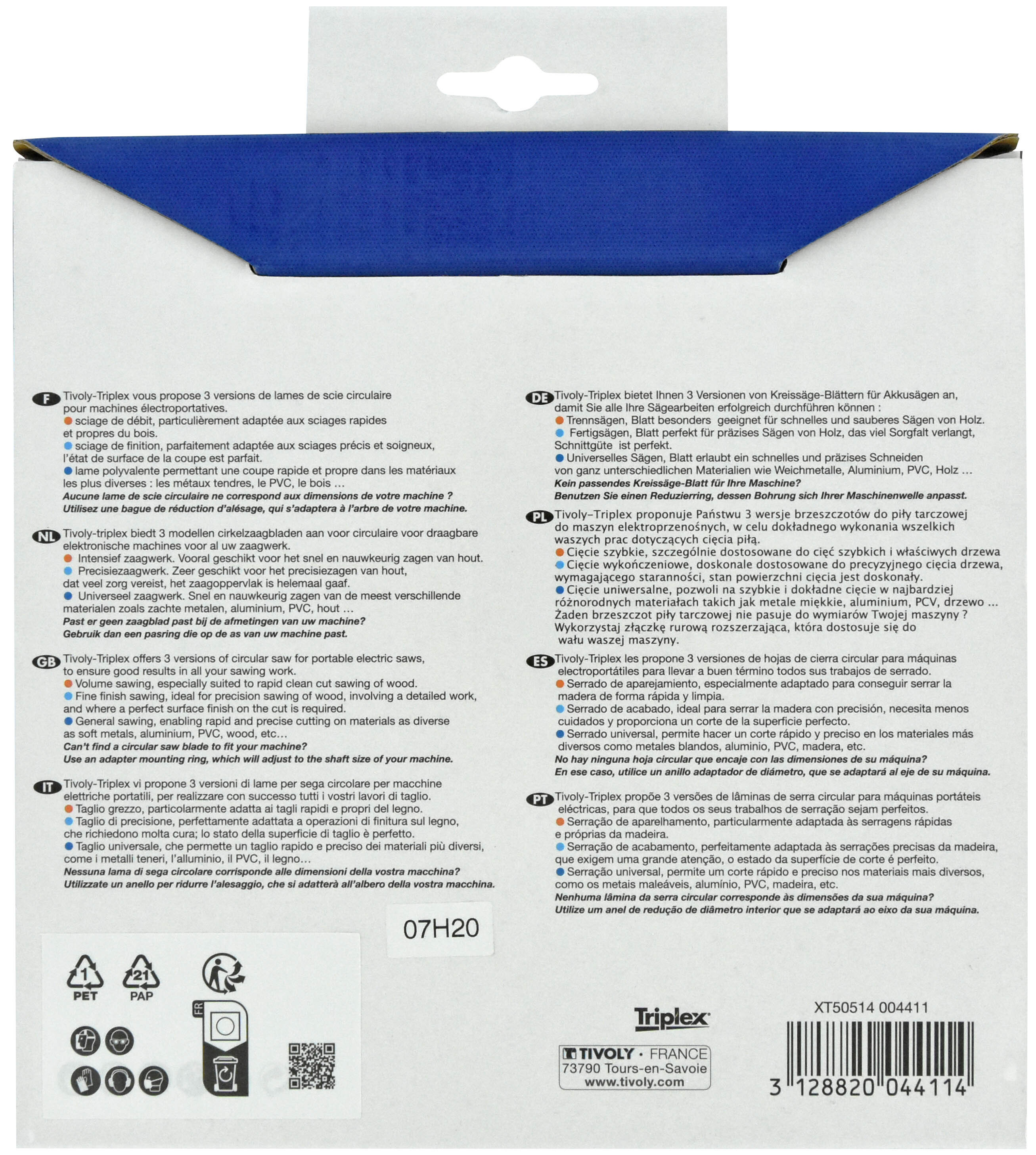 Lame de scie circulaire -Débit - Pour Bois et plâtre -Pour scie portative Ø: 250 x Ø2: 30 x Z: 30 TIVOLY - XT50514004453