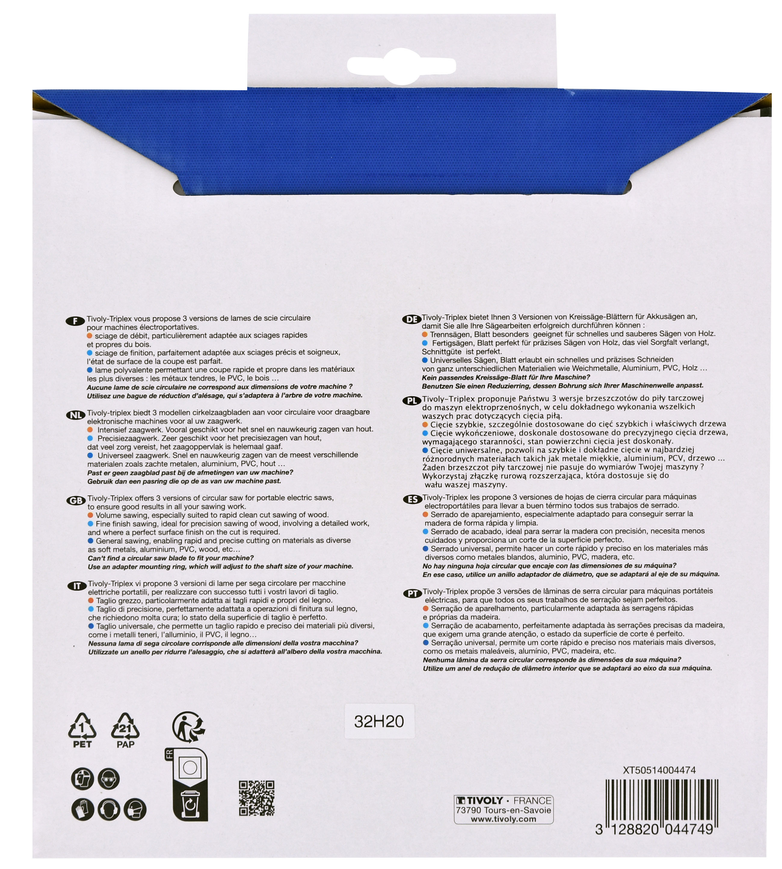 Lame de scie circulaire -Finition - Pour Bois dur, stratifié, parquet -Pour scie radiale Ø: 250 x Ø2: 30 x Z: 80 TIVOLY - XT50514004475