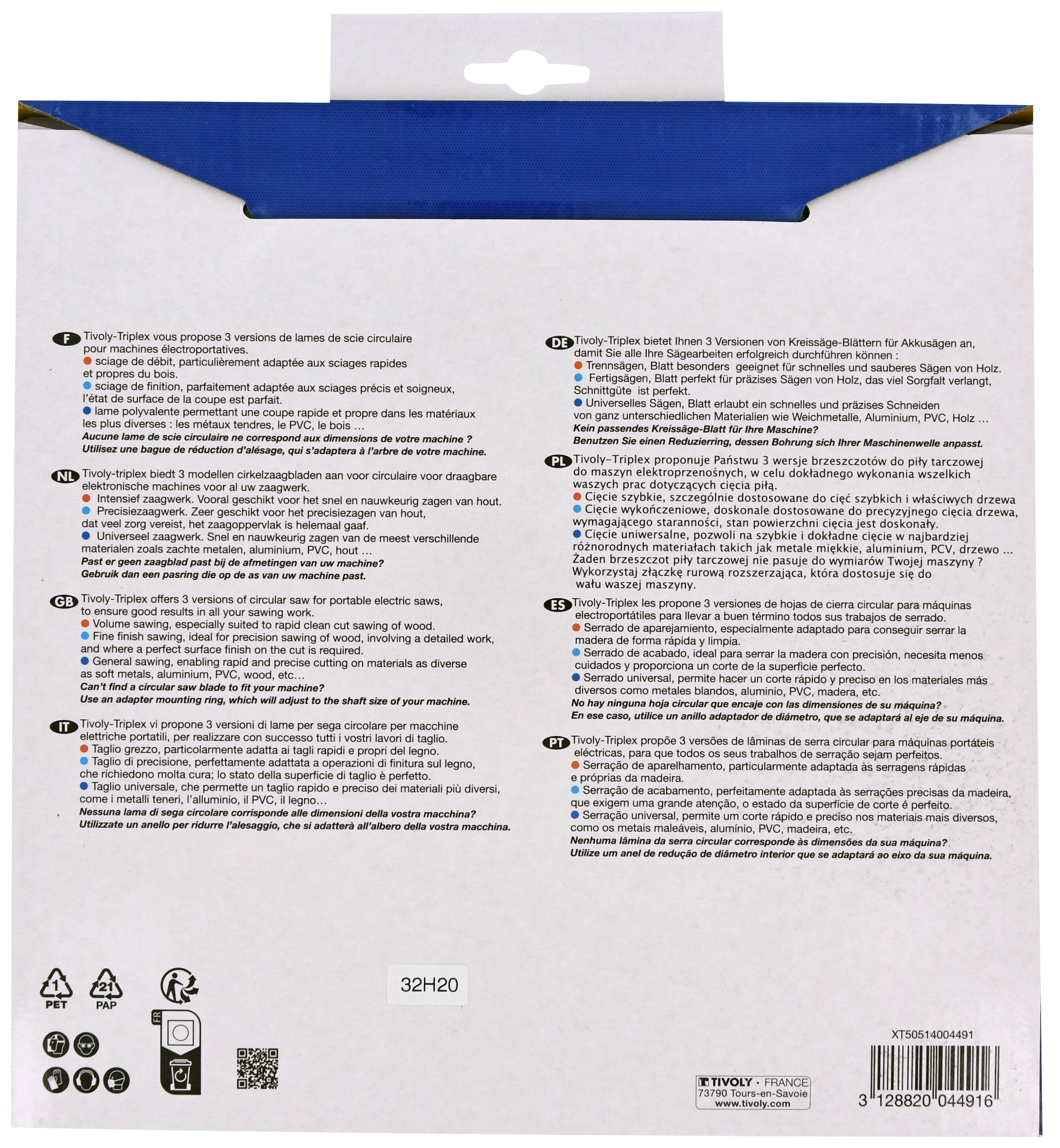 Lames de scie circulaire -Finition -Pour plastique, aluminium, Bois durs -Pour scie radiale et de table Ø: 250 x Ø2: 30 x Z: 80 TIVOLY - XT50514004491
