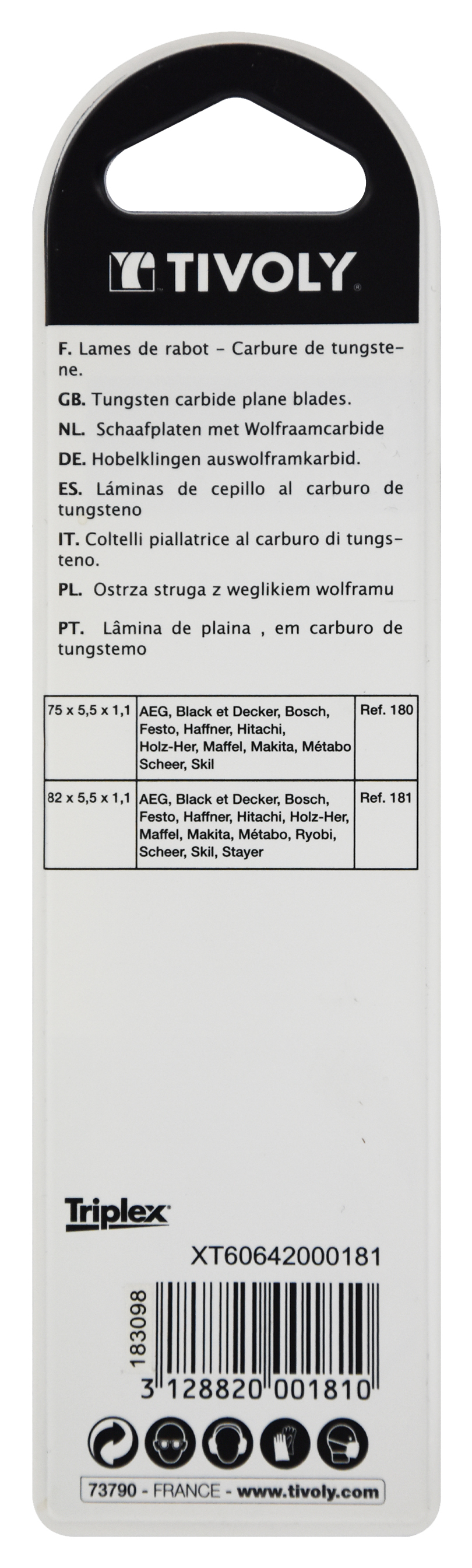 Lame de rabot réversible L 82x5,5x1,1 mm TIVOLY - XT60642000181