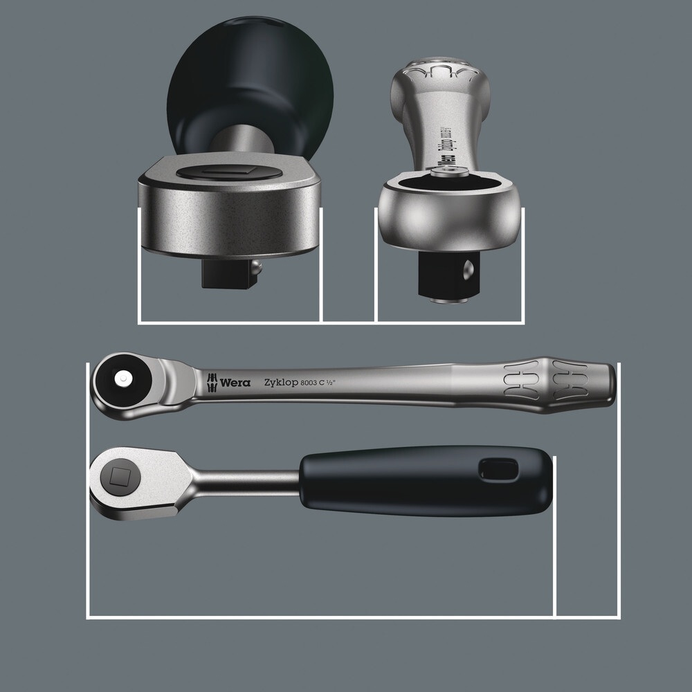 Cliquet Metal avec carré mâle traversant, à carré 1/2
