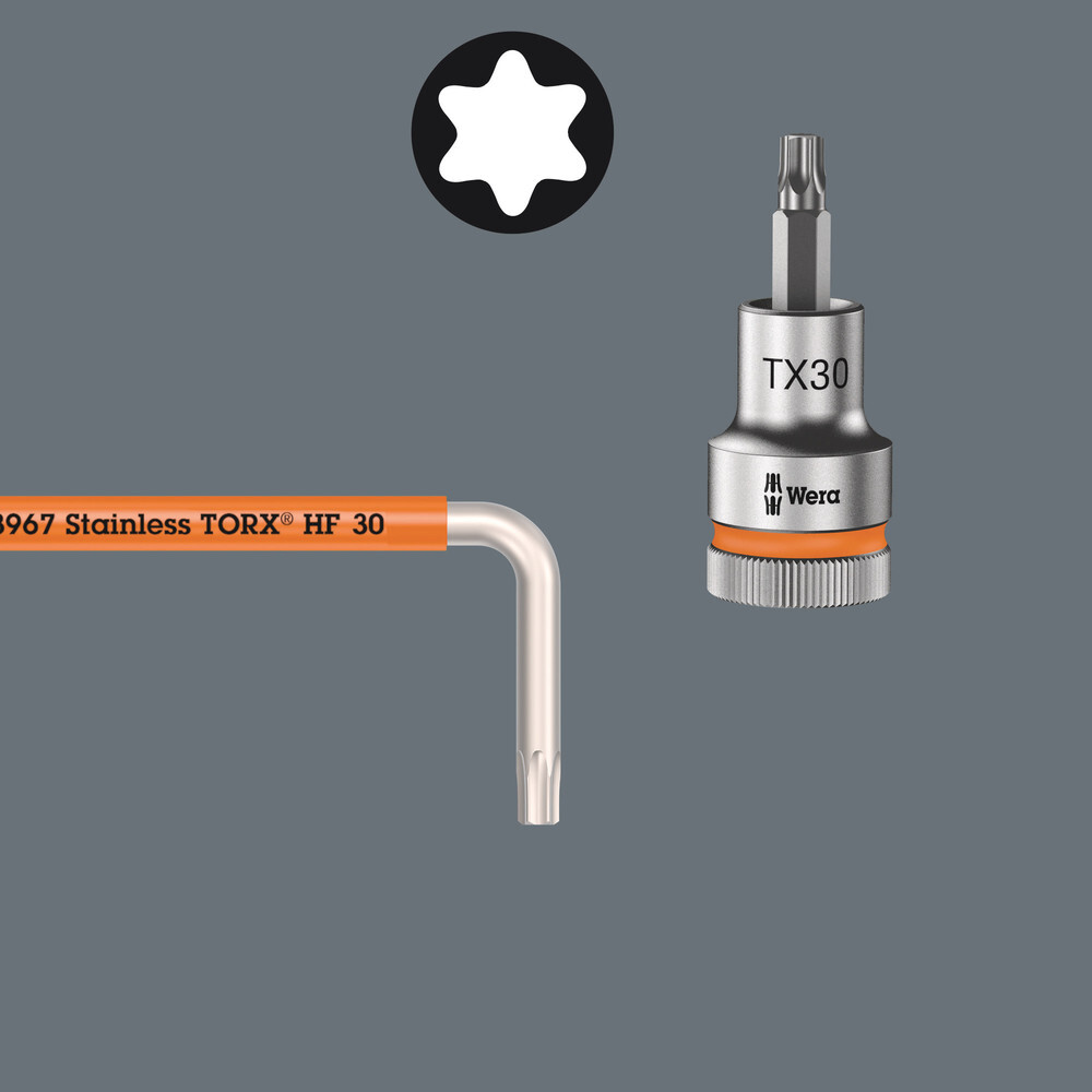 Clés mâles coudées avec fonction de retenue, version longue, acier inoxydable 3967 SXL HF TORX 8 WERA - 05022680001