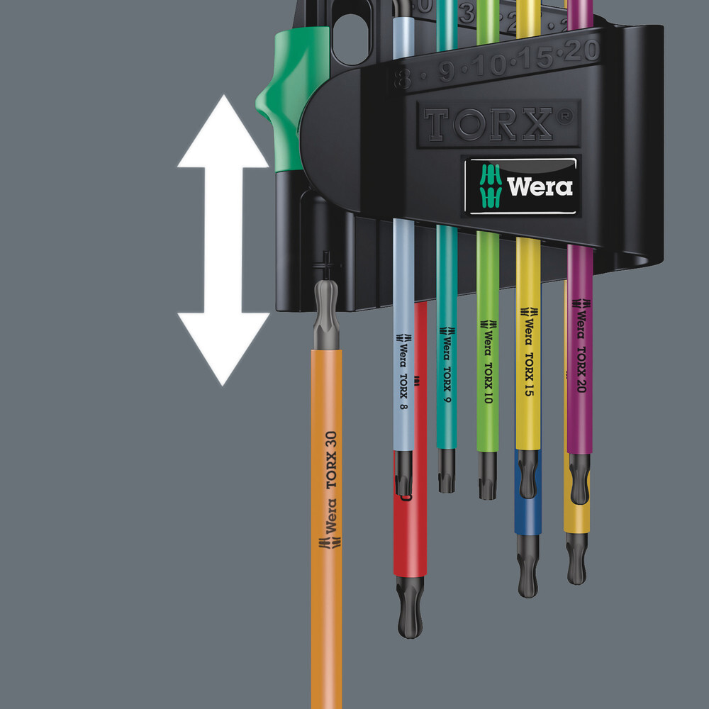 Jeu de clés mâles coudées BO Multicolour, BlackLaser 967/9 TORX BO 1 WERA - 05024335001
