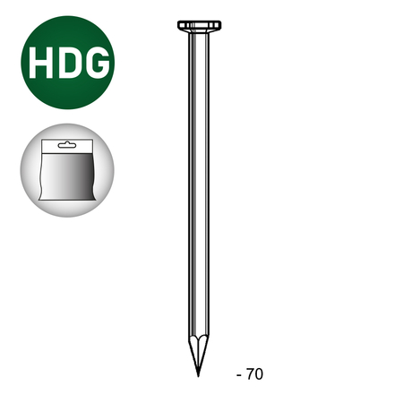 Pointe tête plate lisse HDG 3,5X70 - 1 KG - ASLAFIX - 1P350705