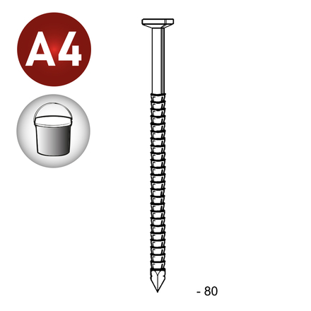 Pointe tête plate annelée inox 31/34X80 EN SEAU DE 5 KG - ASLAFIX - TP310809S