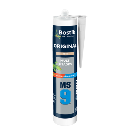 Mastic 2 en 1 - colle polymères hybrides MS9 original - beige 300 ml - Lot de 12 - BOSTIK - 30613199