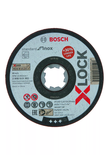 1 disque à tronçonner x-lock pour l'inox standard for moyeu plat 115x1,6mm bosch - 2608619362