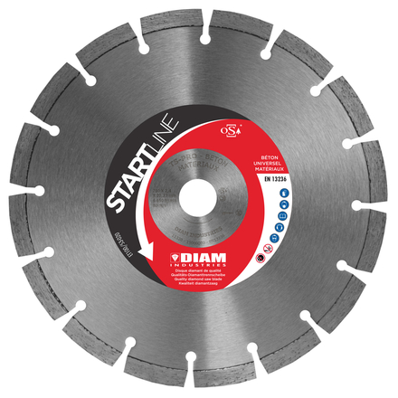 DISQUE DIAMANT UNIVERSEL MATERIAUX TSPRO DIAMETRE 230 ALESAGE 22,23 BETON PIERRE BRIQUES PARPAINGS 