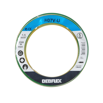 BOBINOT HO7V-U 1.5 MM² 5M JAUNE/VERT - DEBFLEX - 110315