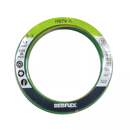 BOBINOT HO7V-K 1.5 MM² 10M JAUNE/VERT - DEBFLEX - 204325