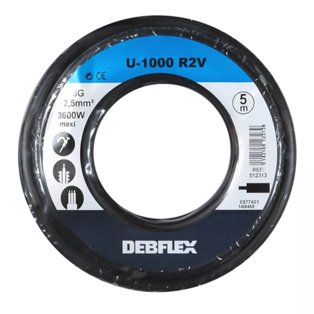 BOBINOT U1000R2-V 3G2.5 MM² 5M NOIR - DEBFLEX - 512313