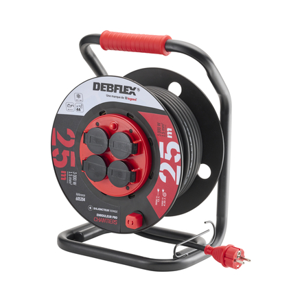 ENROULEUR HO5RR-F PLASTIC 3G1,5 CENTRE FIXE 4 PRISES ETANCHE IP44 25M - DEBFLEX - 605204