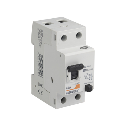 INTERRUPTEUR DIFFERENTIEL 2P 30MA 40A 2 MODULES TYPE AC - DEBFLEX - 707511