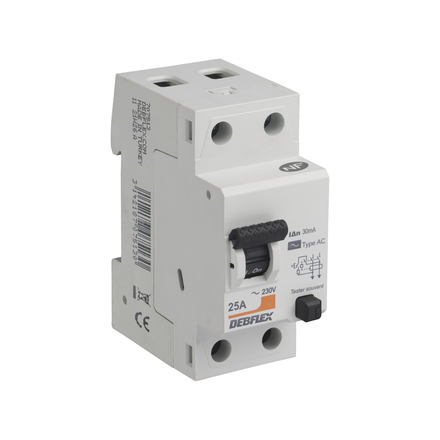 INTERRUPTEUR DIFFERENTIEL 2P 30MA 25A 2 MODULES TYPE AC - DEBFLEX - 707513