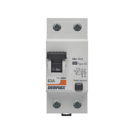 INTERRUPTEUR DIFFERENTIEL 2P 30MA 63A 2 MODULES TYPE AC - DEBFLEX - 707514