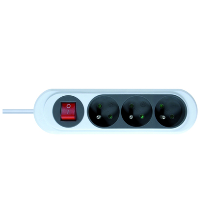 NOLA BLOC 3 PRISES 2P+T 16A AVEC INTERRUPTEUR 1M GRIS FONCE - DEBFLEX - 716053