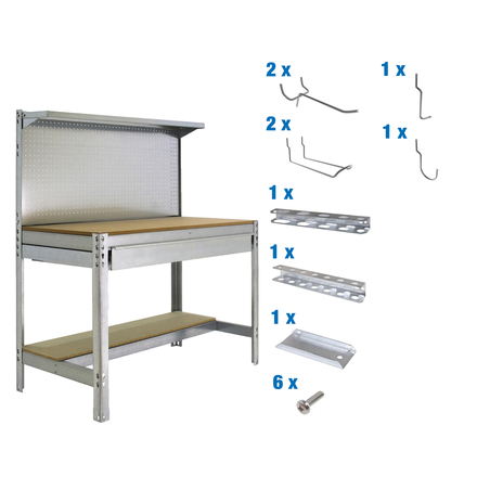 Kit établi Bricolage - 1445x1510x610 - Galvanisé/Bois - SIMON RACK - 8425437072758