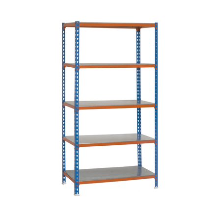 Rayonnage métallique léger sans vis 2000x1200x500 - 5 niveaux Bleu/Orange - SIMON RACK - 8425437076978