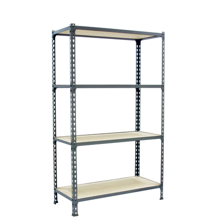 Rayonnage bois-métal léger sans vis 1500x1200x300 - 4 niveaux Gris/Bois - SIMON RACK - 8425437077357