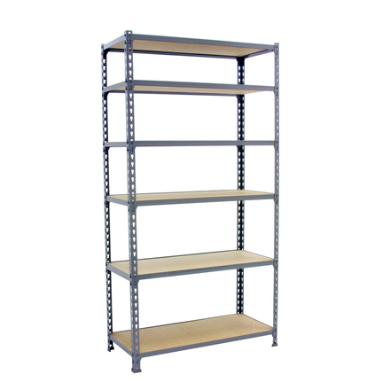 Rayonnage bois-métal léger sans vis 2500x1200x400 - 6 niveaux Gris/Bois - SIMON RACK - 8425437077708