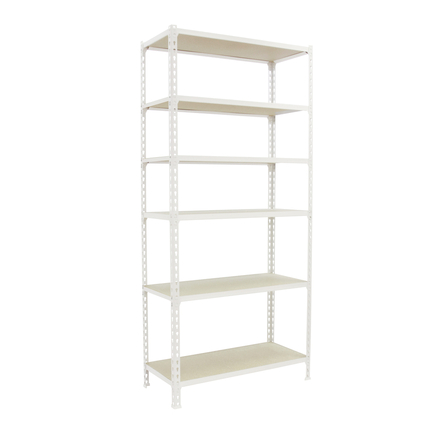 Rayonnage bois-métal léger sans vis 2500x1200x500 - 6 niveaux Blanc/Bois - SIMON RACK - 8425437077739