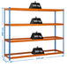 Étagère charge moyenne 500 à 600kg - 2000x2100x450 - 4 niveaux Bleu/Orange - SIMON RACK - 8425437081248