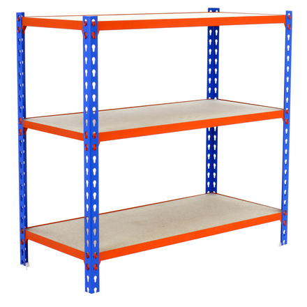 Rayonnage bois-métal léger sans vis 1000x1100x300 - 3 niveaux Bleu/Orange/Bois - SIMON RACK - 8425437086045
