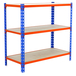 Rayonnage bois-métal léger sans vis 1000x1100x500 - 3 niveaux Bleu/Orange/Bois - SIMON RACK - 8425437086243