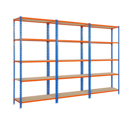 Rayonnage métallique léger sans vis 1800x900x500 - 15 niveaux Bleu/Orange/Bois - SIMON RACK - 8425437088728