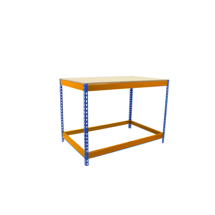 Kit établi Basic - 900x1200x450 - 1 niveau Bleu/Orange/Bois - SIMON RACK - 8425437089701