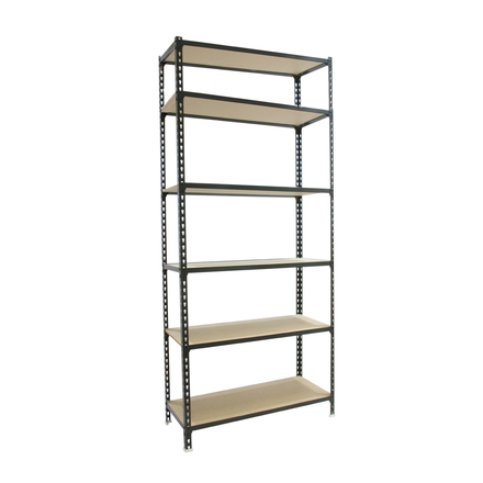 Rayonnage bois-métal léger sans vis 2500x900x300 - 6 niveaux Anthracite/Bois - SIMON RACK - 8425437099342