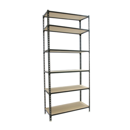 Rayonnage bois-métal léger sans vis 2500x1100x300 - 6 niveaux Anthracite/Bois - SIMON RACK - 8425437099366