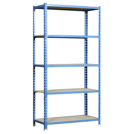 Rayonnage bois-métal léger sans vis 2000x1000x500 - 5 niveaux Bleu/Bois - SIMON RACK - 8435104908082