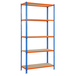 Rayonnage bois-métal léger sans vis 1800x800x400 - 5 niveaux Bleu/Orange/Bois - SIMON RACK - 8435104937297
