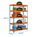 Étagère charge moyenne 300 kg 2000x1200x450 - 4 niveaux Bleu/Orange/Bois - SIMON RACK - 8435104942451
