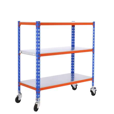 Rayonnage mobile métallique léger sans vis 975x800x500 - 3 niveaux Bleu/Orange/Galvanisé - SIMON RACK - 8435104953075