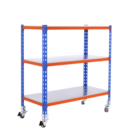 Rayonnage mobile métallique léger sans vis 975x1100x500 - 3 niveaux Bleu/Orange - SIMON RACK - 8435104953198