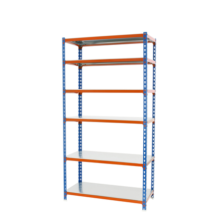 Rayonnage métallique léger sans vis 2500x1100x500 - 6 niveaux Bleu/Orange/Galvanisé - SIMON RACK - 8435104954157