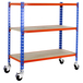 Rayonnage mobile bois-métal léger sans vis 975x1000x300 - 3 niveaux Bleu/Orange/Bois - SIMON RACK - 8435104954287