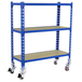 Rayonnage mobile bois-métal léger sans vis 975x1100x300 - 3 niveaux Bleu/Bois - SIMON RACK - 8435104954317