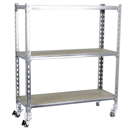 Rayonnage mobile bois-métal léger sans vis 975x1100x300 - 3 niveaux Galvanisé - SIMON RACK - 8435104954331