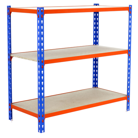 Rayonnage bois-métal léger sans vis 900x800x500 - 3 niveaux Bleu/Orange/Bois - SIMON RACK - 8435104955000