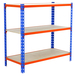 Rayonnage bois-métal léger sans vis 900x800x500 - 3 niveaux Bleu/Orange/Bois - SIMON RACK - 8435104955000