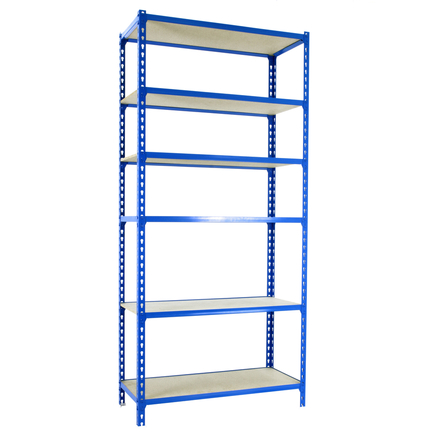 Rayonnage bois-métal léger sans vis 2500x800x400 - 6 niveaux Bleu/Bois - SIMON RACK - 8435104955314